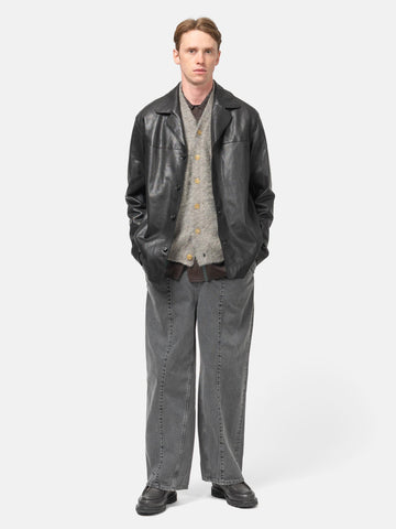 YOKE Vintage Wash Denim 3Pleated Wide-Leg Trousers Black, Jeans