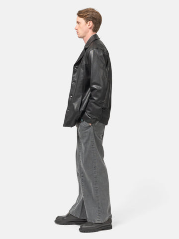 YOKE Vintage Wash Denim 3Pleated Wide-Leg Trousers Black, Jeans