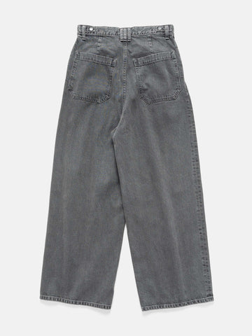 YOKE Vintage Wash Denim 3Pleated Wide-Leg Trousers Black, Jeans