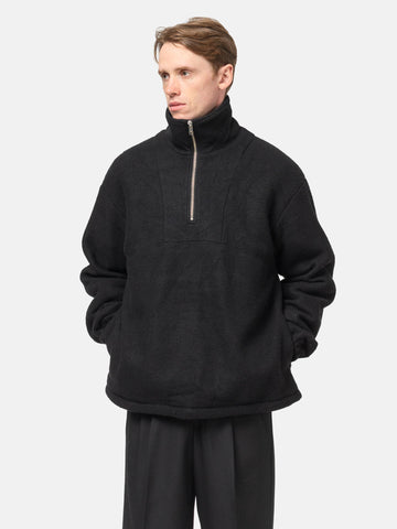 YOKE Wool Fleece Half Zip Pullover Black, Fleece