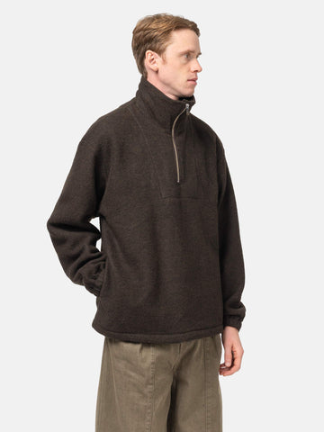 YOKE Wool Fleece Half Zip Pullover Brown, Fleece