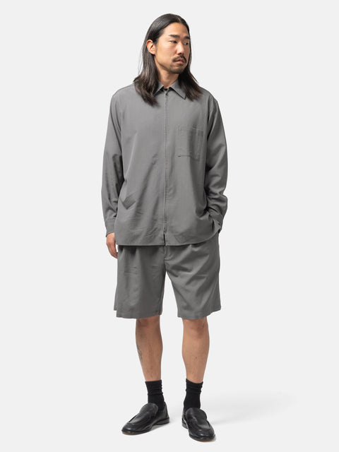 YOKE Wool Washer Tropical Zip Shirt Gray, Shirts