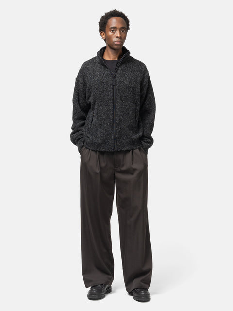 YOKE Wool Washer Twill 2Pleated Wide-Leg Easy Trousers Brown, Trousers