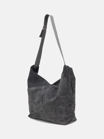 hobo Azuma Shoulder Bag M Pig Suede Charcoal, Shoulder Bags