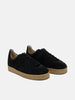 three-quarter view of the HOBO x Reproduction Of Found German Trainer Cow Suede Black