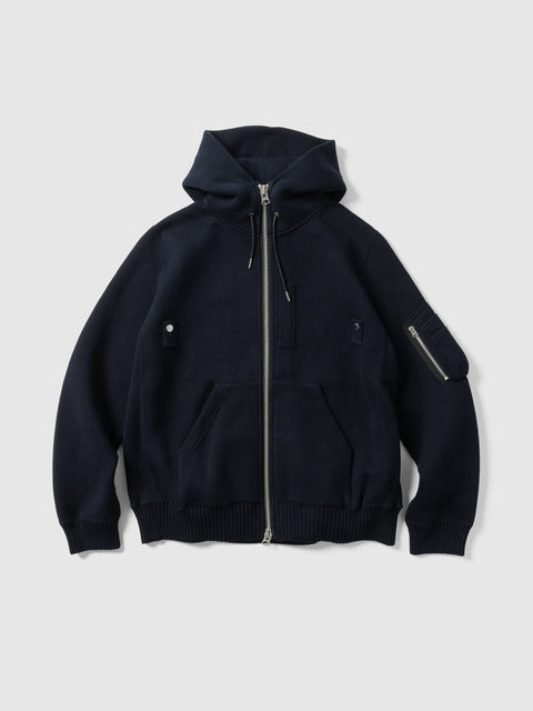 sacai Cotton Cashmere Knit Hoodie Navy, Hoodies