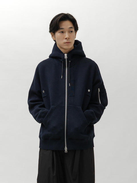 sacai Cotton Cashmere Knit Hoodie Navy, Hoodies