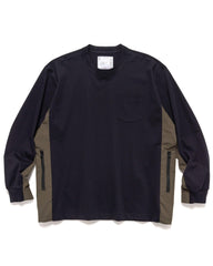 Cotton Jersey L/S T-Shirt Navy x Khaki - HAVEN