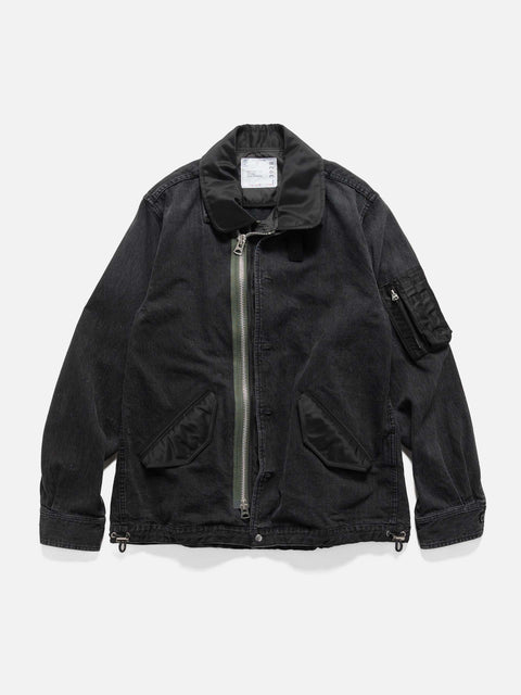 Flat shot of the sacai Denim x Nylon Twill Blouson Black
