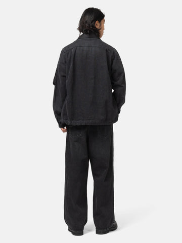 rear view of the model wearing the sacai Denim x Nylon Twill Blouson Black