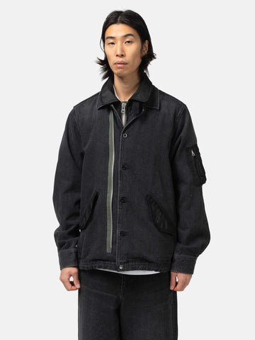 half-body view of the model wearing the sacai Denim x Nylon Twill Blouson Black