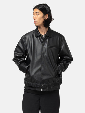half-body view of the model wearing the sacai Leather Blouson Black