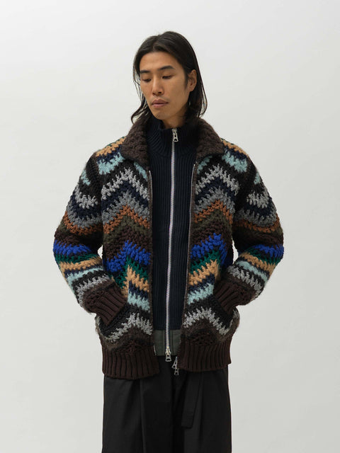 sacai Mix Crochet Knit Blouson Black Multi, Sweaters