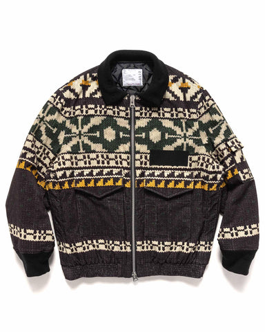 sacai Pattern Knit Print Blouson Jacket Black x Green, Outerwear