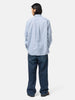 rear view of the model wearing the sacai Poplin Shirt Blue Stripe