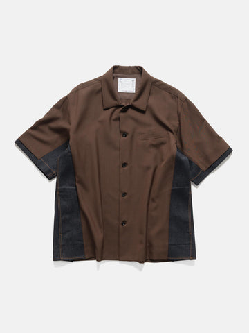 flat shot of the sacai Suiting x Denim Shirt Brown x Indigo