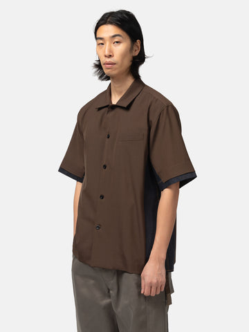 half-body view of the model wearing the sacai Suiting x Denim Shirt Brown x Indigo