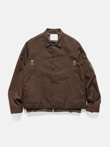 Flat shot of the sacai Suiting x Nylon Twill Blouson Brown