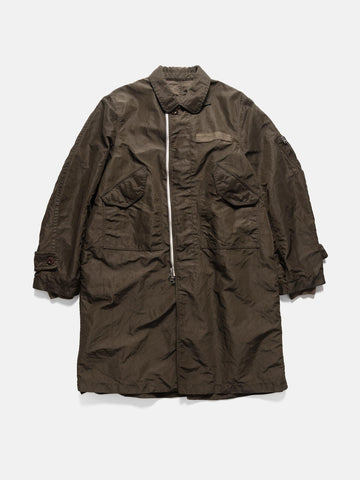 flat shot of the sacai Treated Nylon Twill Coat Khaki