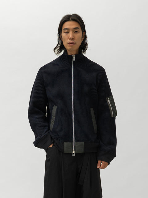 sacai Wool Knit Blouson Navy x Khaki, Jackets
