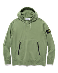 Stone Island Cotton Stretch Fleece Zip Pocket Pullover Hooded Sweater Sage, Sweaters