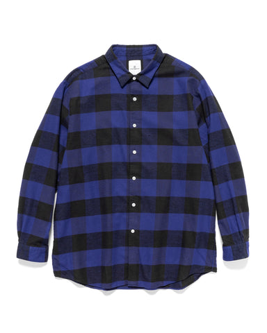 Uniform Experiment Logo Flannel Blockcheck Baggy Shirt Blue, Shirts