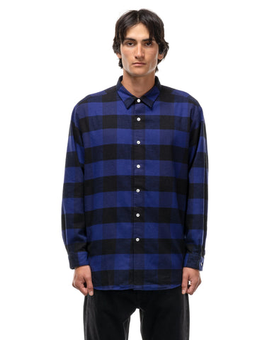 Uniform Experiment Logo Flannel Blockcheck Baggy Shirt Blue, Shirts